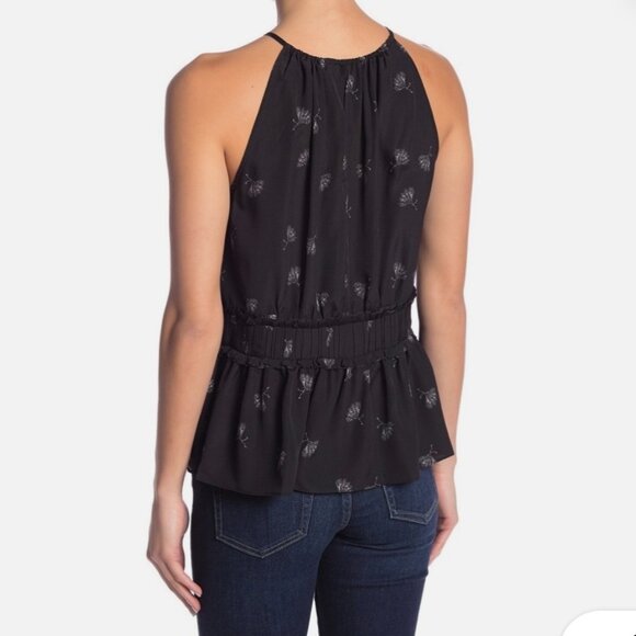 Joie Shawnette Ruched Ruffle Keyhole Sleeveless High Neck Blouse, Size S, - Picture 2 of 5